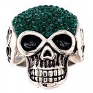 Skull With Tiny Green Accent CZ Stones Stainless Steel Ring - SCR3103