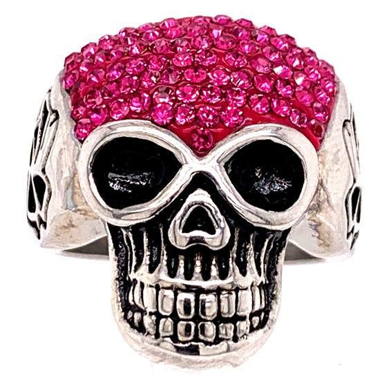 Skull With Tiny Purple Accent CZ Stones Stainless Steel Ring - SCR3101