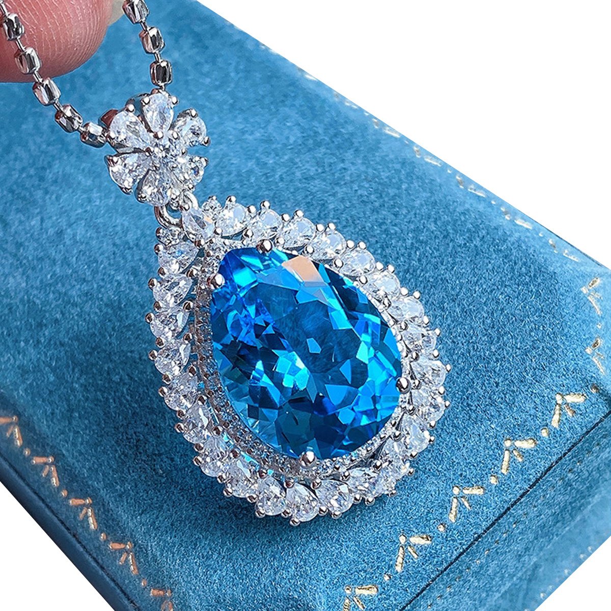 Sky Blue Simulated Aquamarine Pendant Necklace For Women Blue