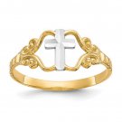 Solid 10K Two Tone Gold Women's Cross Ring 2mm Band Size 6