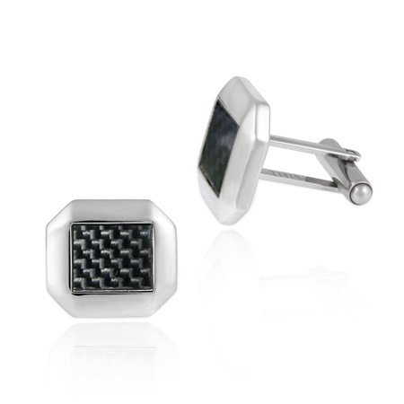 Stainless Steel & Black Carbon Fiber Modern Men's Cufflinks CL10978BK