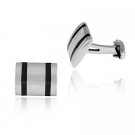 Stainless Steel & Black Enamel Twin Stripe Rectangle Men's Cufflinks CL10973BK