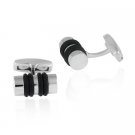 Stainless Steel & Black Rubber Striped Tube Men's Cufflinks CL10979BK