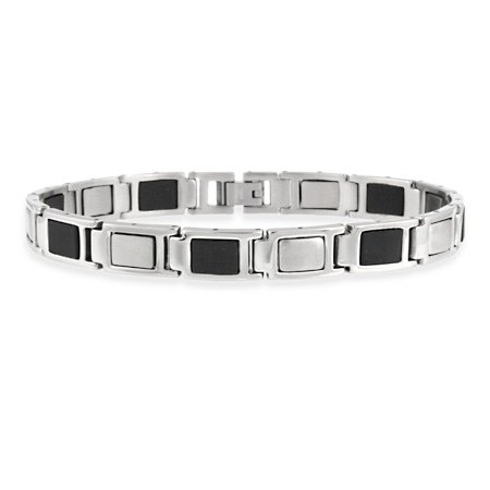 Stainless Steel & Rubber Accent Square Link Men's Bracelet BST11014