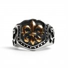 Stainless Steel 18K Gold Plated Fleur De Lis Shield Signet Ring - SCR4034