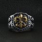 Stainless Steel 18K Gold Plated Fleur De Lis Shield Signet Ring - SCR4034