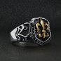Stainless Steel 18K Gold Plated Fleur De Lis Shield Signet Ring - SCR4034