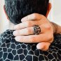 Stainless Steel 18K Gold Plated Fleur De Lis Shield Signet Ring - SCR4034
