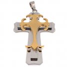 Stainless Steel And 18K Gold Plated Triple Layer Cross Pendant - PDL9004 Default Title