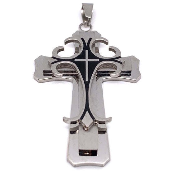 Stainless Steel And Black Layered Cross Pendant - PDL9003 Default Title