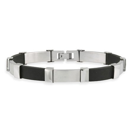 Stainless Steel and Rubber Rectangular Men's Link Bracelet BST11000BK