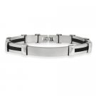 Stainless Steel and Rubber Striped Bracelet with Engravable Plate BST11017