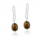 Stainless Steel Baroque Freshwater Cultured Chocolate Pearl Dangle Earrings EST13082M67