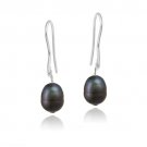 Stainless Steel Baroque Freshwater Cultured Dark Blue Pearl Dangle Earrings EST13082M65