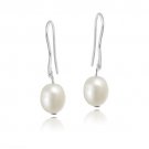Stainless Steel Baroque Freshwater Cultured White Pearl Dangle Earrings EST13082FPL