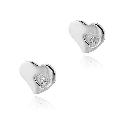 Stainless Steel CZ Floating Heart Stud Earrings EST12945
