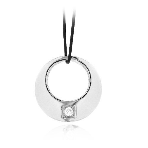 Stainless Steel CZ Open Circle Necklace PST12961