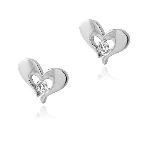 Stainless Steel CZ Open Floating Heart Stud Earrings EST12943