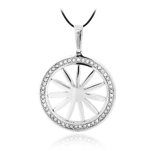 Stainless Steel CZ Round Flower Necklace PST12951