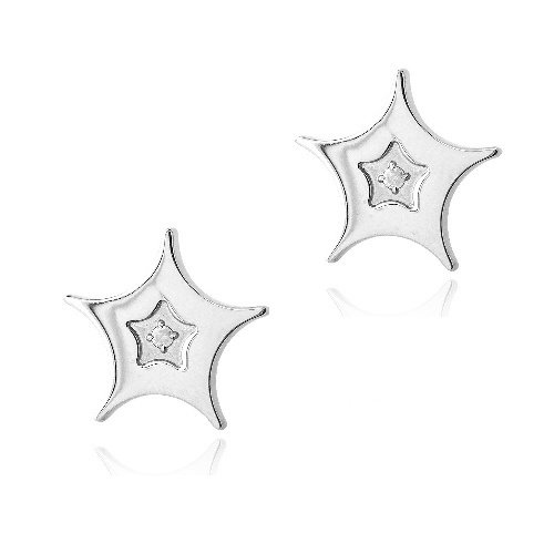 Stainless Steel CZ Star Stud Earrings EST12942