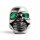 Stainless Steel Green CZ Eyed Cracked Skull Ring - SCR4108