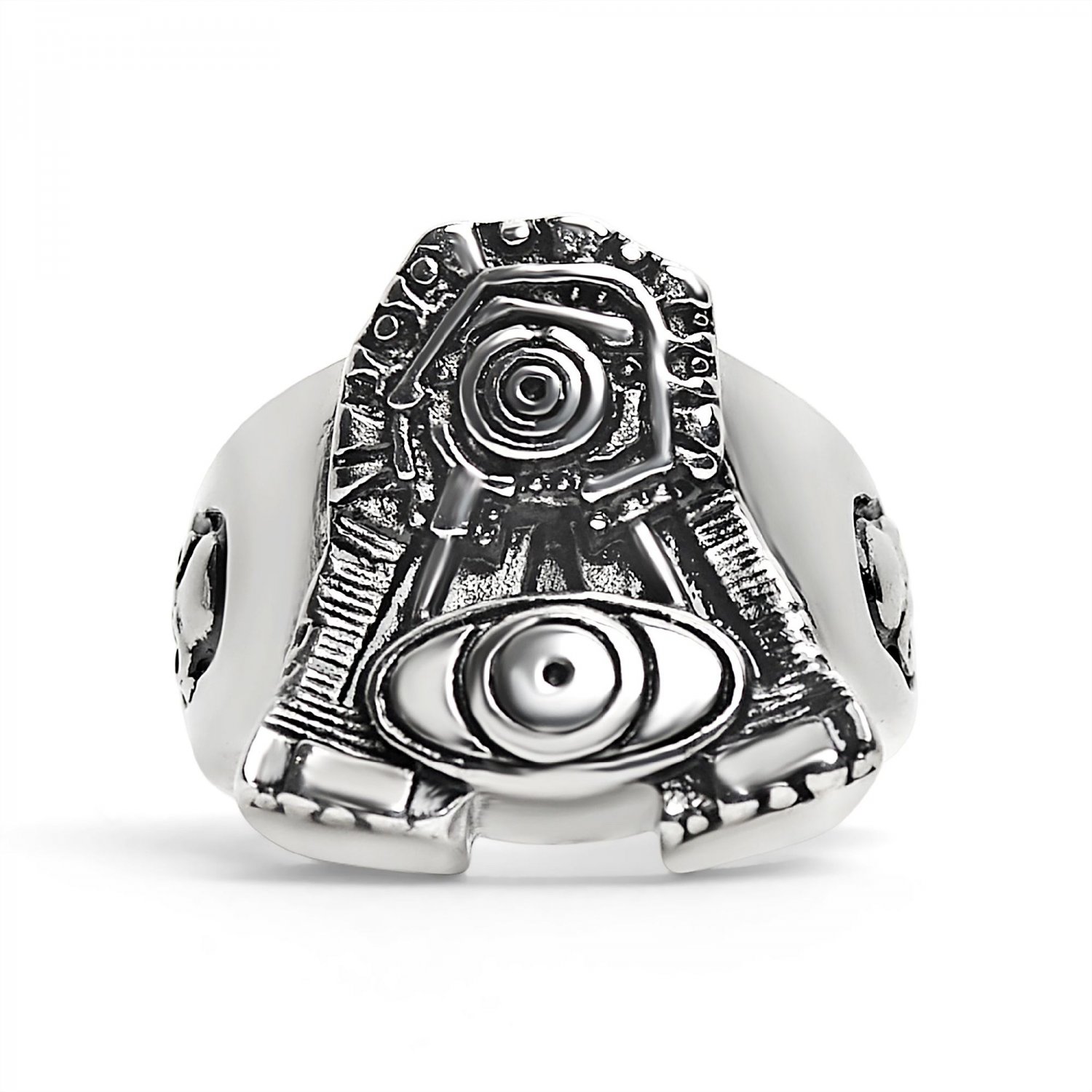 Stainless Steel Motorcycle Engine With Skull Accents Ring - SCR3073