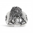 Stainless Steel Motorcycle Engine With Skull Accents Ring - SCR3073
