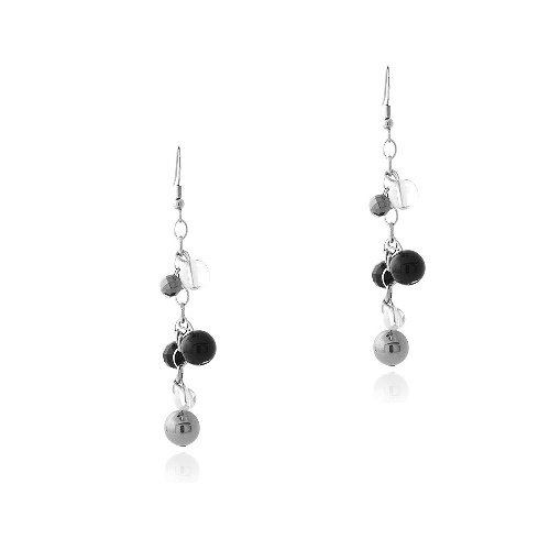 Stainless Steel Onyx & Hematite Cluster Dangle Earrings EST12956