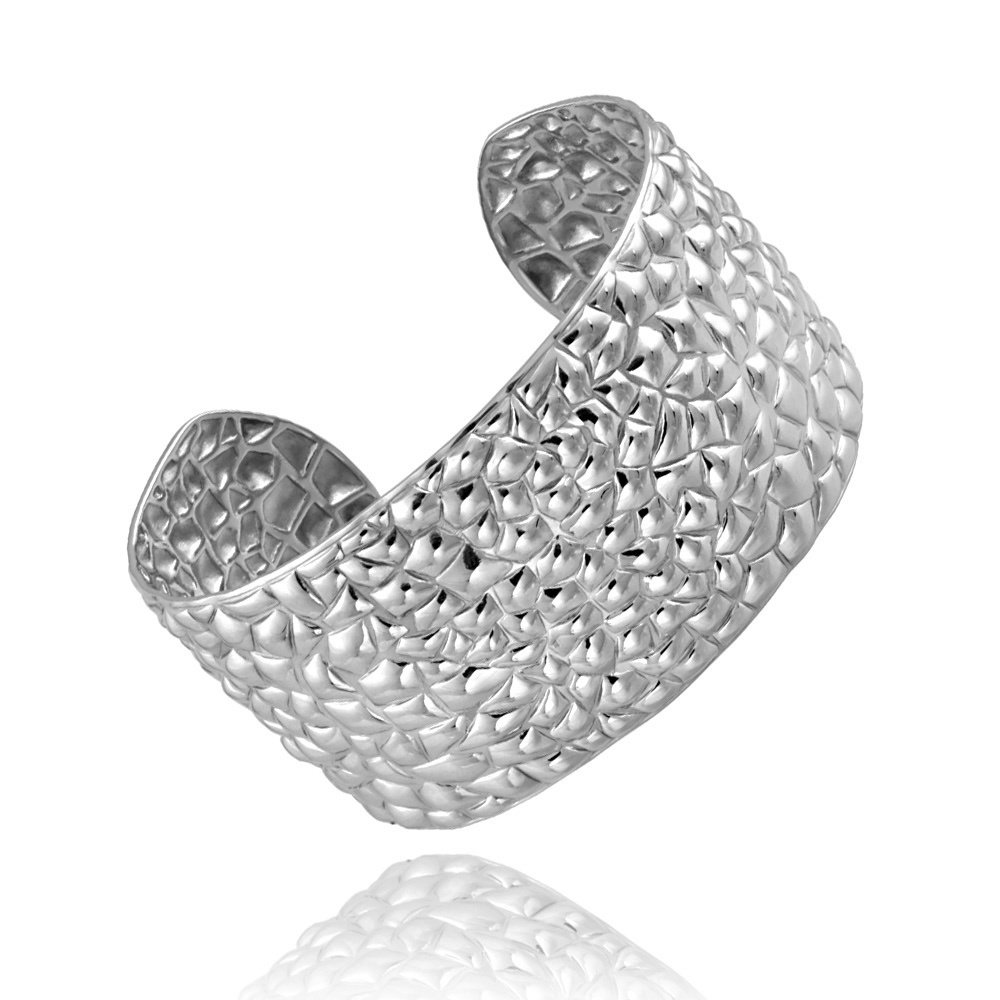 Stainless Steel Pebble Textured Cuff Bangle Bracelet BAST12769