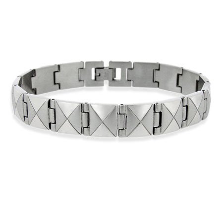 Stainless Steel Polished Brushed Divided Square Men's Link Bracelet BST10995