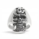 Stainless Steel Polished Flaming Skull Ring - SCR2016