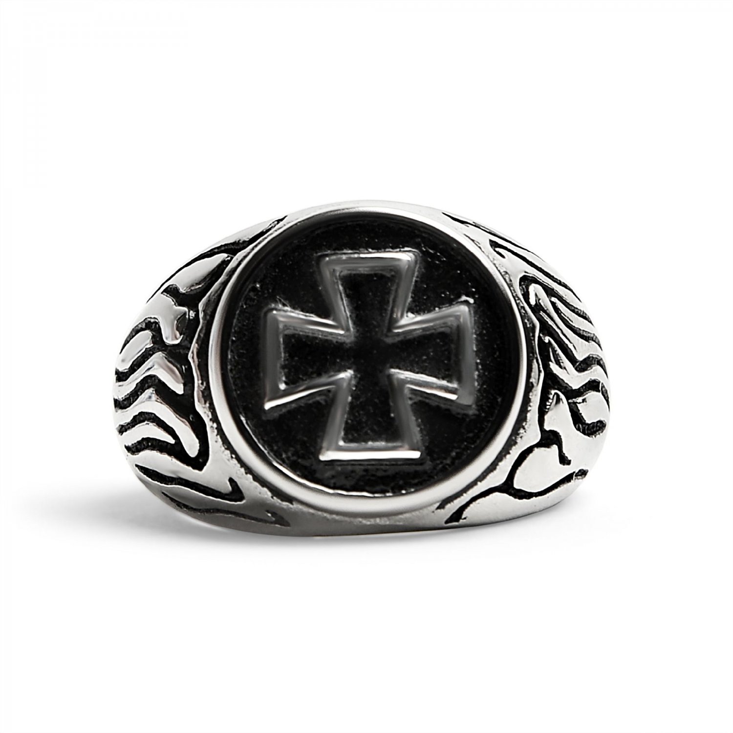 Stainless Steel Polished Maltese Cross Signet Ring - SCR0240
