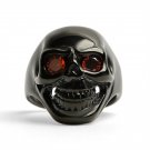 Stainless Steel Red CZ Eyed Black Skull Ring - SCR4065