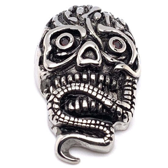 Stainless Steel Red CZ Eyed Skull With Snake Pendant - PDL2024 Default Title
