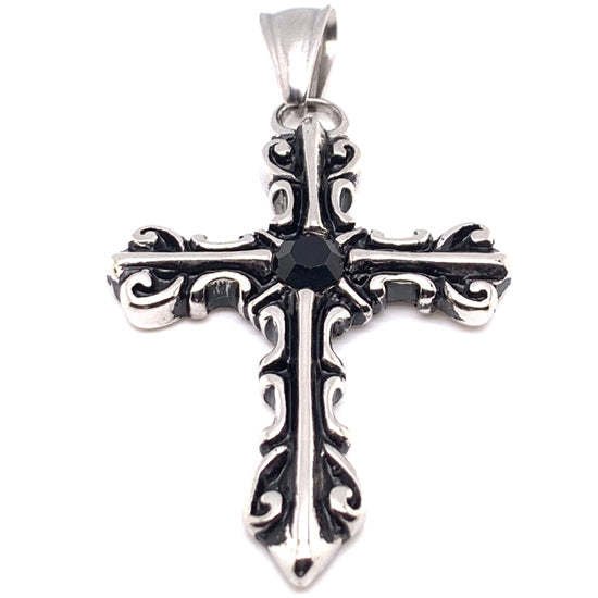 Stainless Steel Red CZ Stone Center Filigree Cross Pendant - PDC2023 Default Title