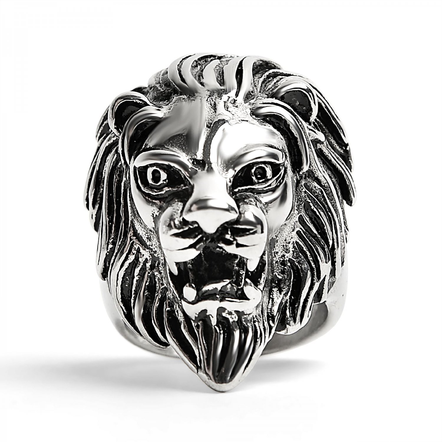 Stainless Steel Roaring Lion Head Ring - SCR3047