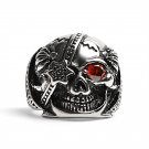 Stainless Steel Skull With Red CZ Eye and Eyepatch Ring - SCR2001