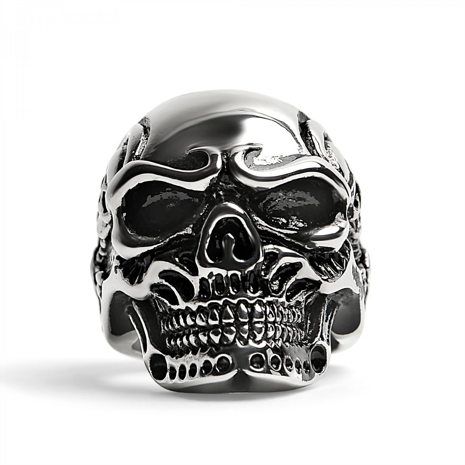 Stainless Steel Skull With Skeleton Accents Ring - SCR4048