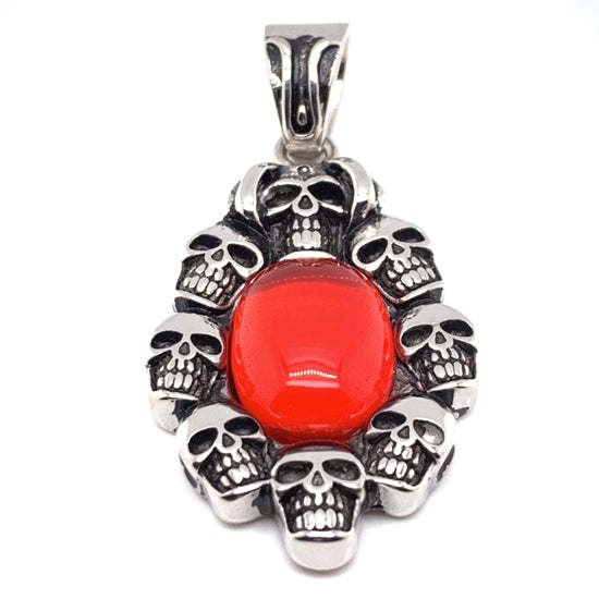 Stainless Steel Skulls With Red Glass Center Pendant - PDL2021 Default Title