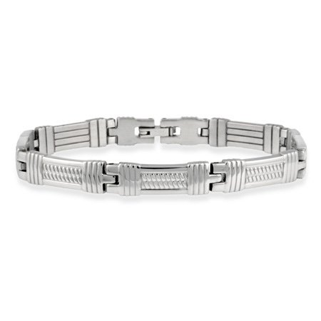 Stainless Steel Textured Rectangular Men's Link Bracelet BST11027