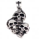 Stainless Steel Three Skulls With Black Cross Pendant - PDL2030 Default Title
