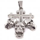 Stainless Steel Triple Skulls On Cross Pendant - PDJ3478 Default Title