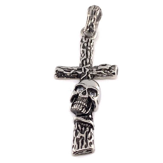 Stainless Steel Wood Texture Skull Cross Pendant - PDL2018 Default Title