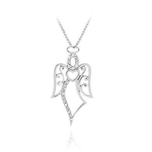 Sterlilng Silver CZ Filigree Angel & Heart Slide Pendant P11542