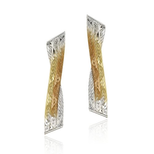 Sterling Silver & 18K Gold Overlay Tri Color Intertwined 3-Strand Earrings ET8622