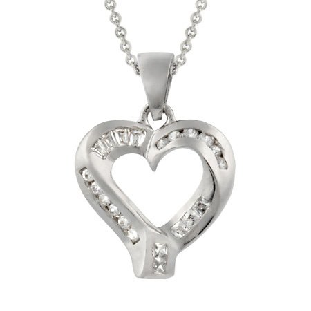 Sterling Silver & CZ Modern Polished Heart Pendant P10620