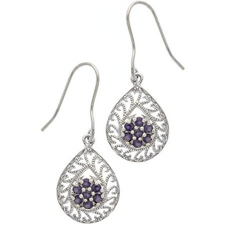 Sterling Silver & Genuine Amethyst Filigree Pear-Shaped Dangle Earrings E10494A