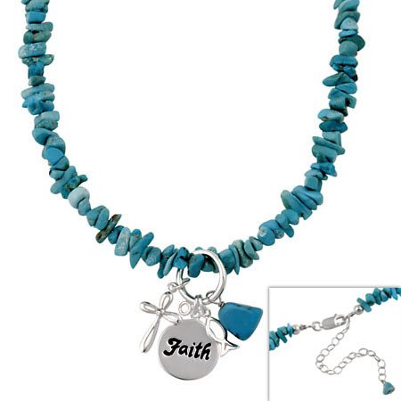 Sterling Silver & Genuine Turquoise Chip Religious Inspirational Necklace N10679TQ5