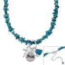 Sterling Silver & Genuine Turquoise Chip Religious Inspirational Necklace N10679TQ5