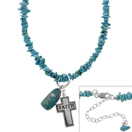 Sterling Silver & Genuine Turquoise Chip Religious Inspirational Necklace N10680TQ5